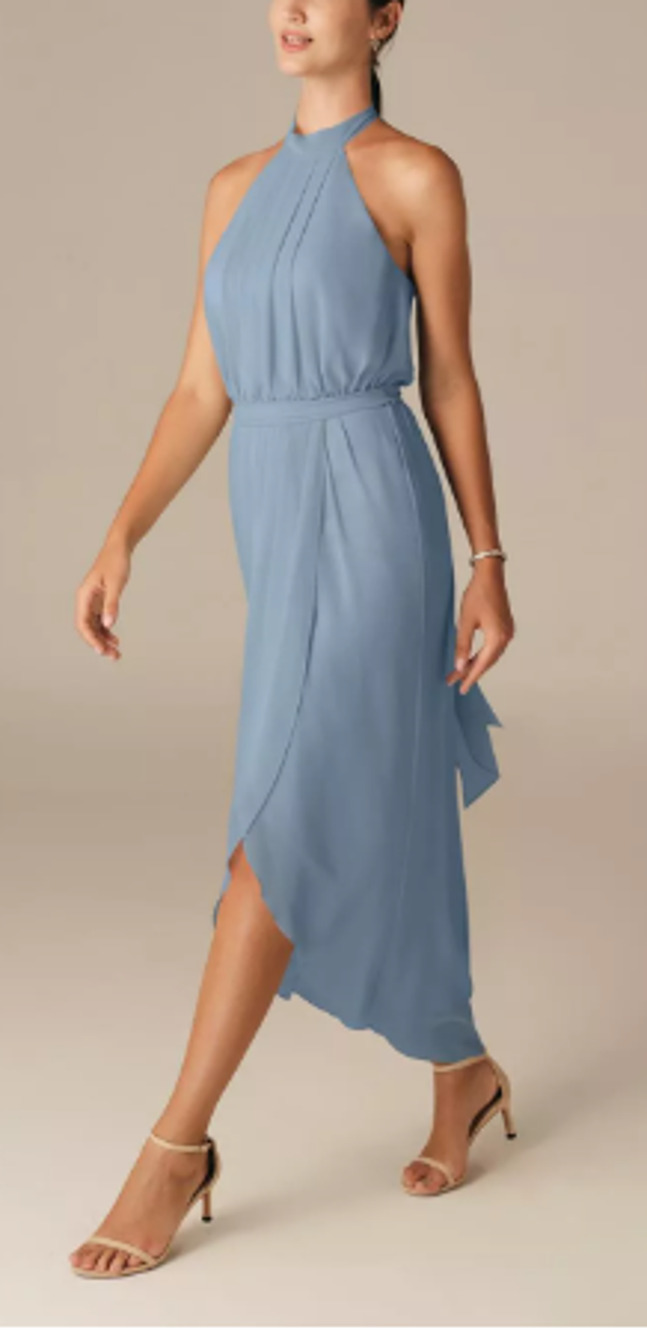 AW BRIDAL 4 S light dusty blue chiffon Larya halter party midi dress NEW 0B4